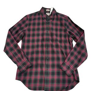 NWT J. Crew Men’s Brushed Twill Plaid red green white Shirt Classic Fit - Size S